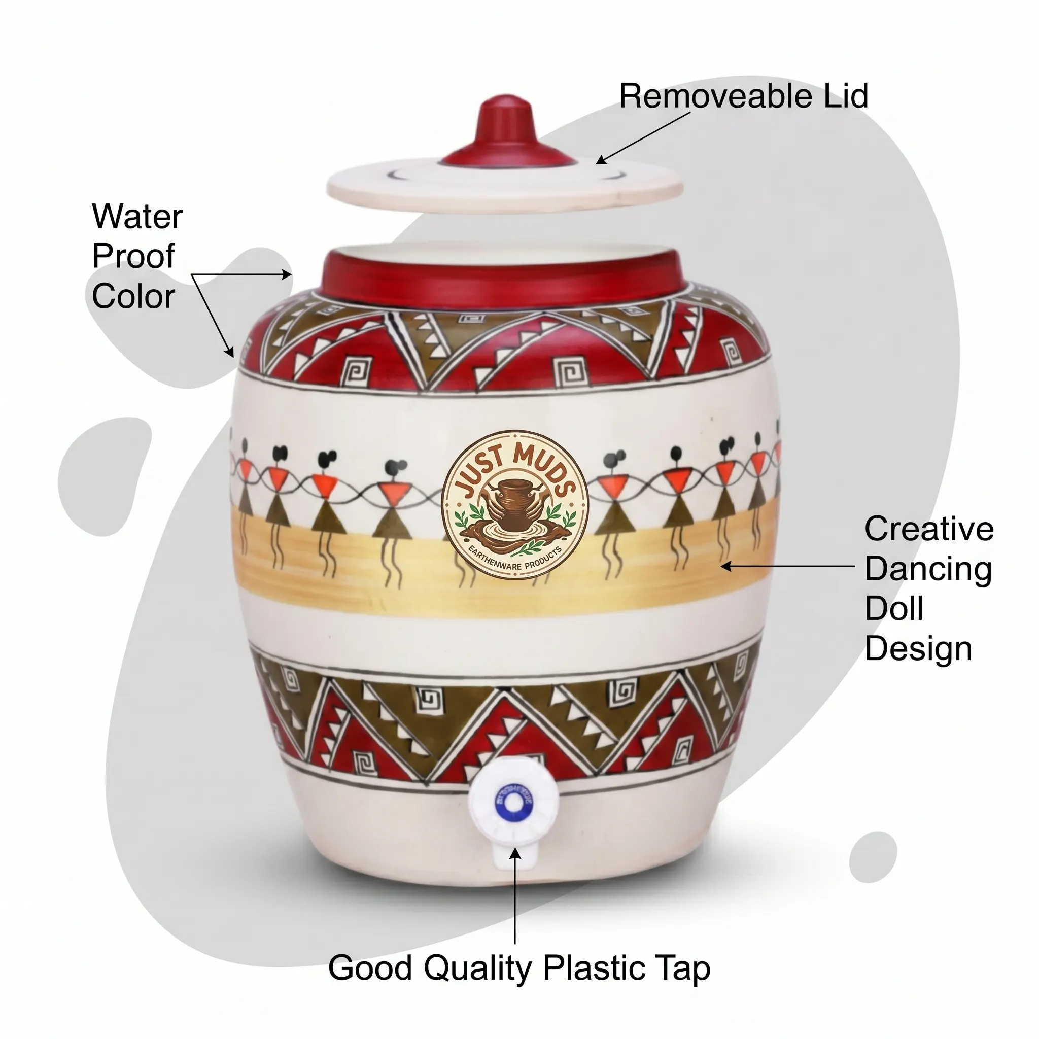 Clay Water Pot 11 Litre Dancing Doll Design